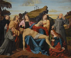 The Lamentation of Christ, with the Virgin, Saint Peter Martyr, Saint Francis, Saint John the Evangelist, Saint Mary of Egypt, and Saint Agatha